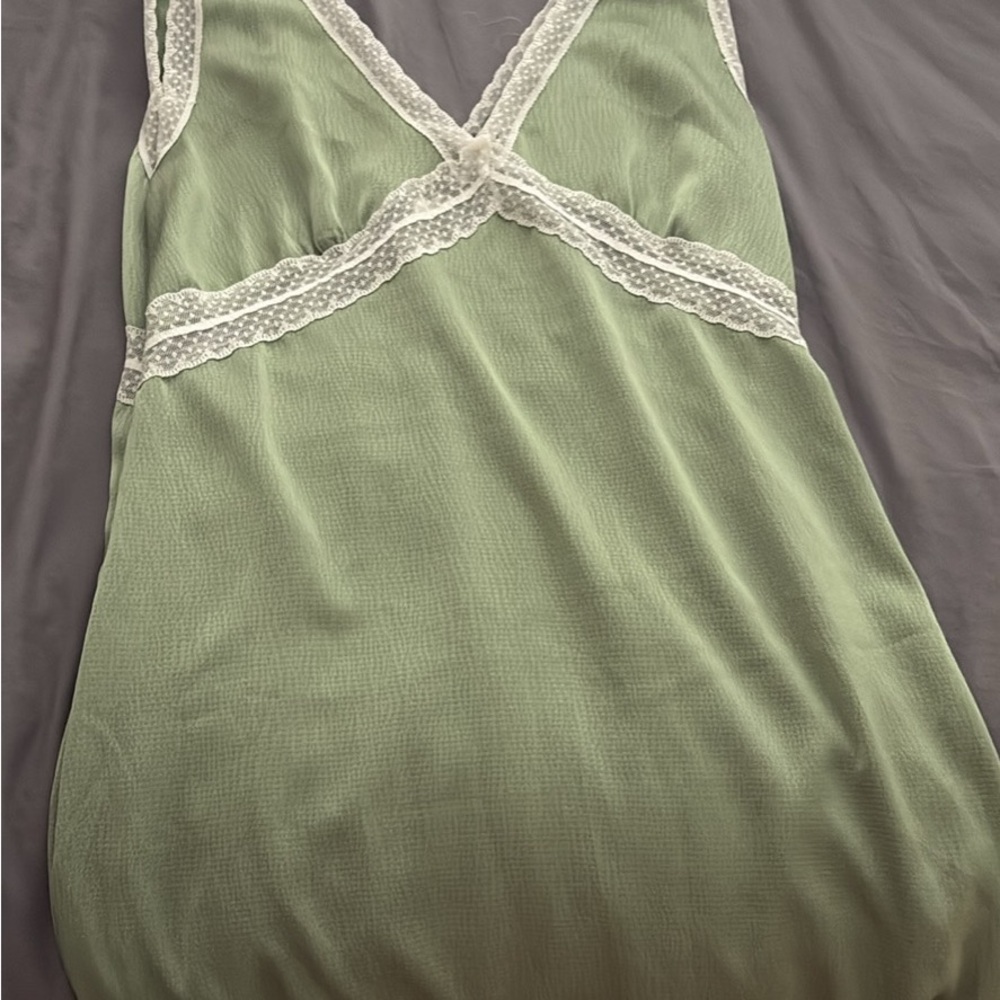 Green Lace Trim Slip Dress